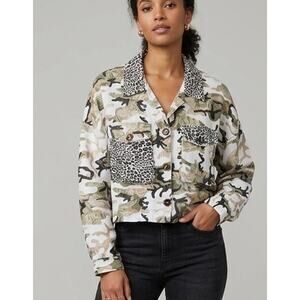 Made in Italy 100% Linen Camo Leopard Mixed Print Jacket Top Shirt One Size OS